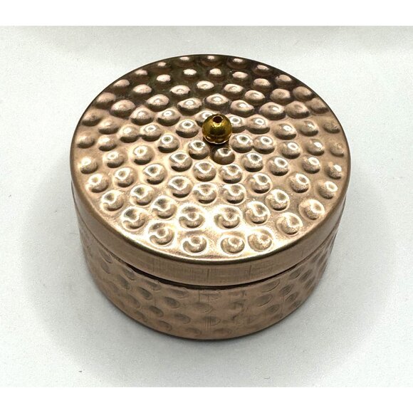 Vintage Hammered Copper Candle Holder With Lid - Picture 2 of 7